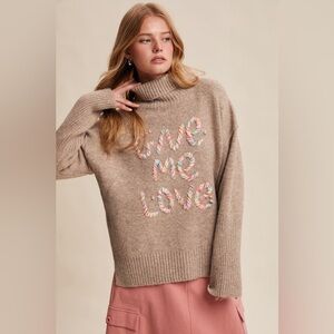 #118 FIRM 🌸New! “ Give Me Love” Oversized Embroidered Turtleneck Sweater
